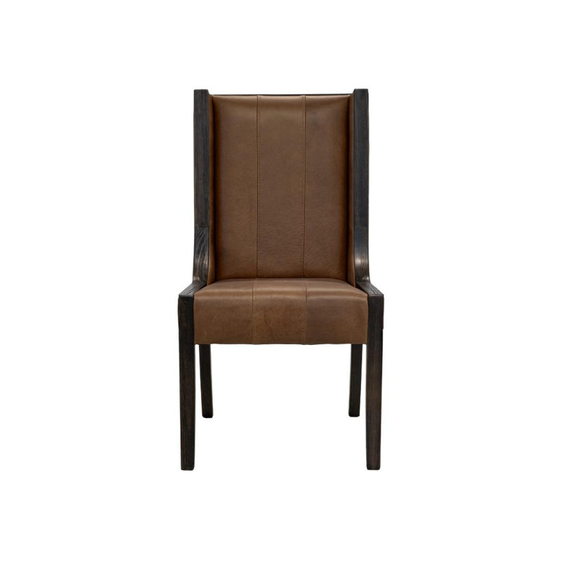 Chaise de salle à manger rembourrée en cuir véritable noyer