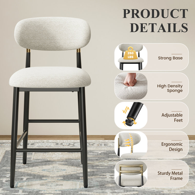Yes Upholstered Bar Stool with Iron Frame, Beige