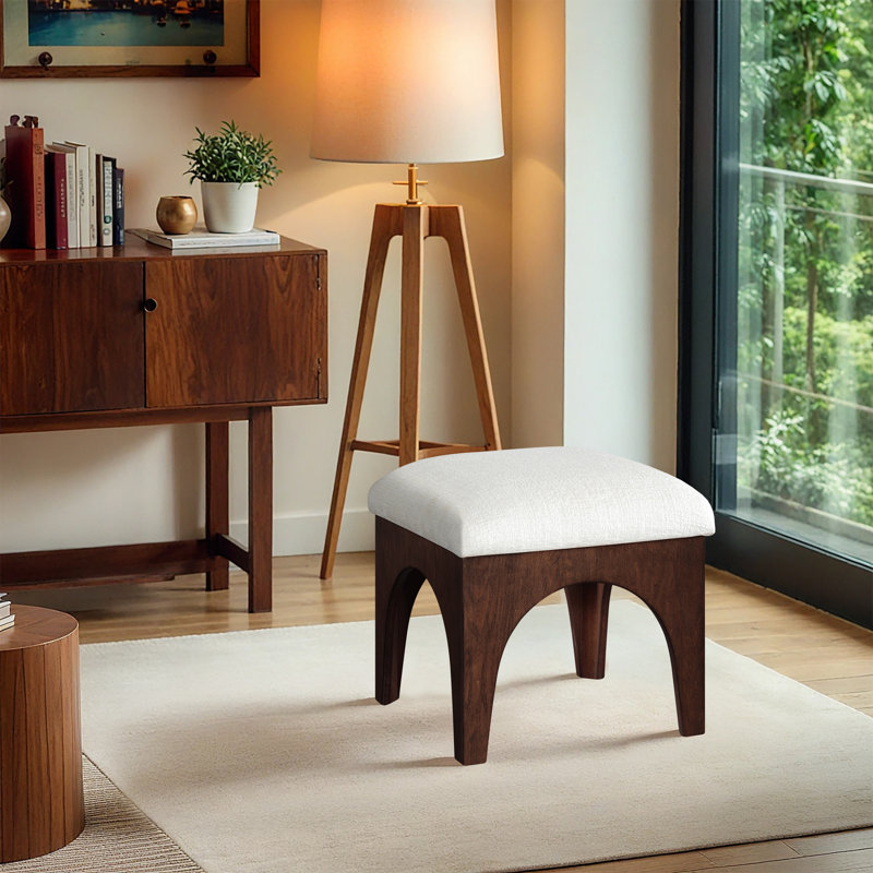 Lawson Chenille Fabric Ottoman, Brown Walnut, Cream Chenille Fabric
