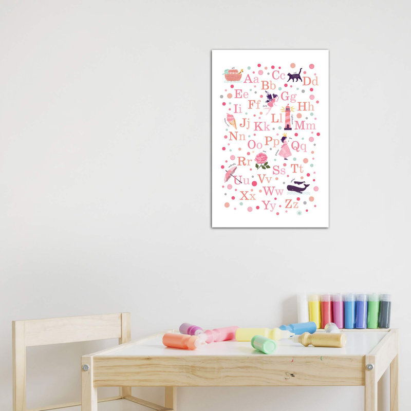 «Pink Girls Alphabet», reproduction d'impression, H 48 po x l 32 po x P 1,5 po, Toile tendue, Pas de tapis