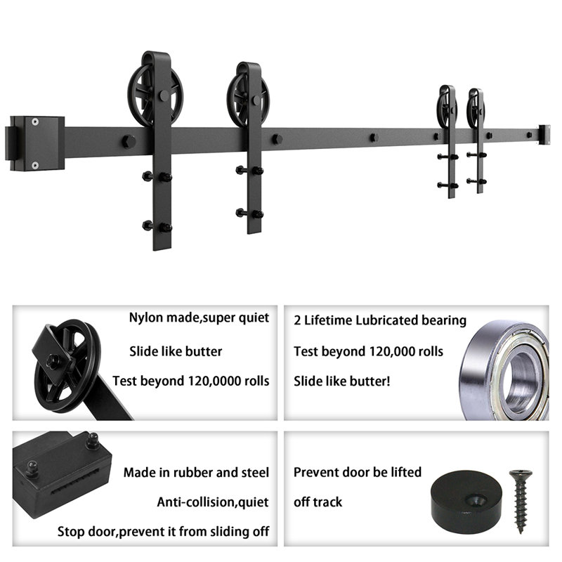 Matte Black Double Barn Door Hardware Kit with Spoke Wheel