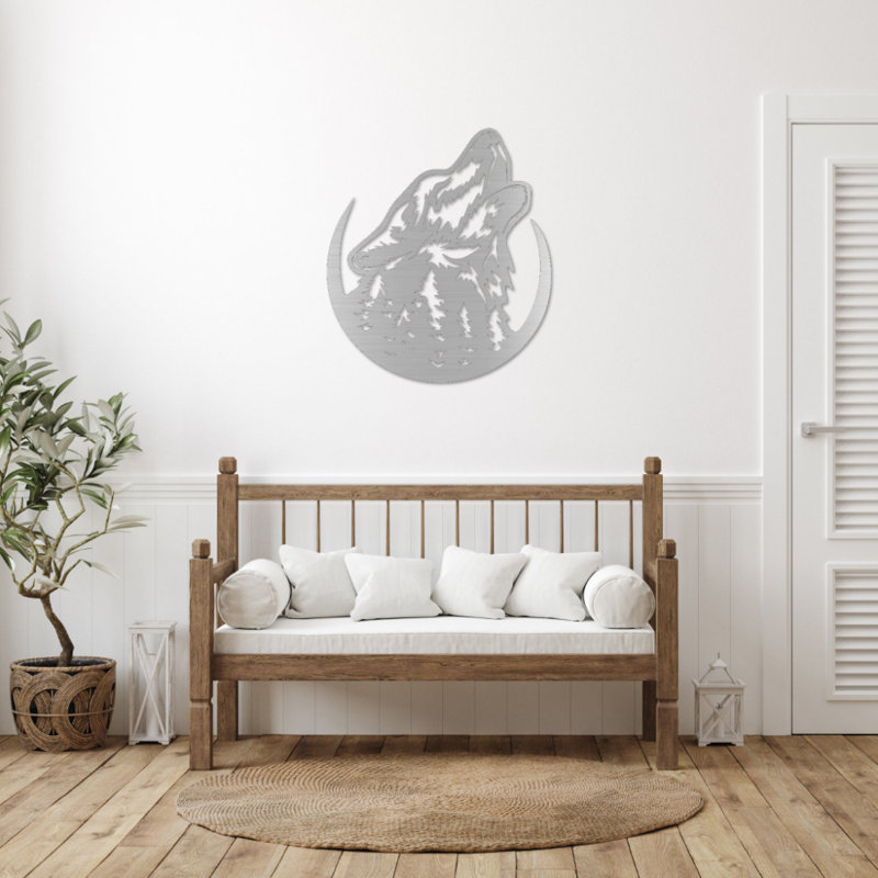 Art mural en métal Hurlant loup - faune au clair de lune - silhouette de loup, conception de forêt - auberge rustique chalet suspendu - sculpture industrielle moderne en métal - décoration intérieure inspirée de la nature - pièce d'art audacieuse