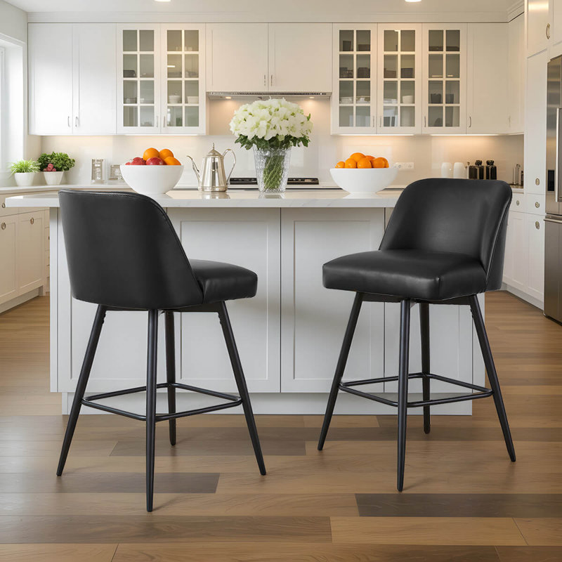 Modern Bar Stools ，26" H Swivel Counter Height Barstools With High Backs, Kitchen Island Stools, For Bar & Home,Faux Leather
