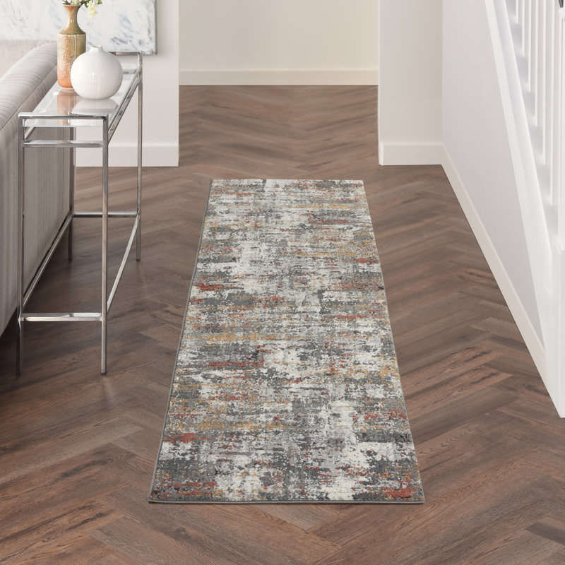 Tapis contemporain gris contemporain, Tapis de couloir 2 pi 2 po x 7 pi 6 po