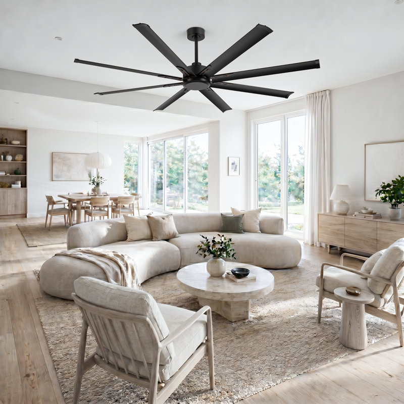72/84/96/120 Inch Industrial DC Motor Ceiling Fan, Large HVLS Ceiling Fan With Reversible Blades, 6-Speed Remote Control, Home Or Commercial Ceiling Fans For Porch/Garage/Shop