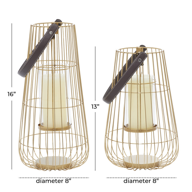 2 Piece Metal Tabletop Candle Lantern Set