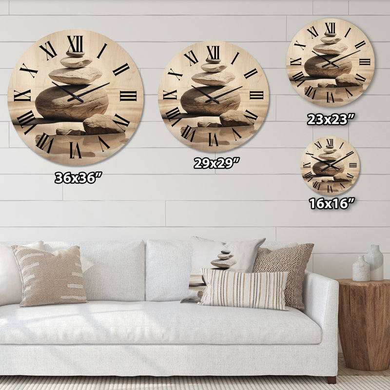 Photo plage harmonieuse Balance VI - Horloge murale plage en bois surdimensionnée, Moyenne
