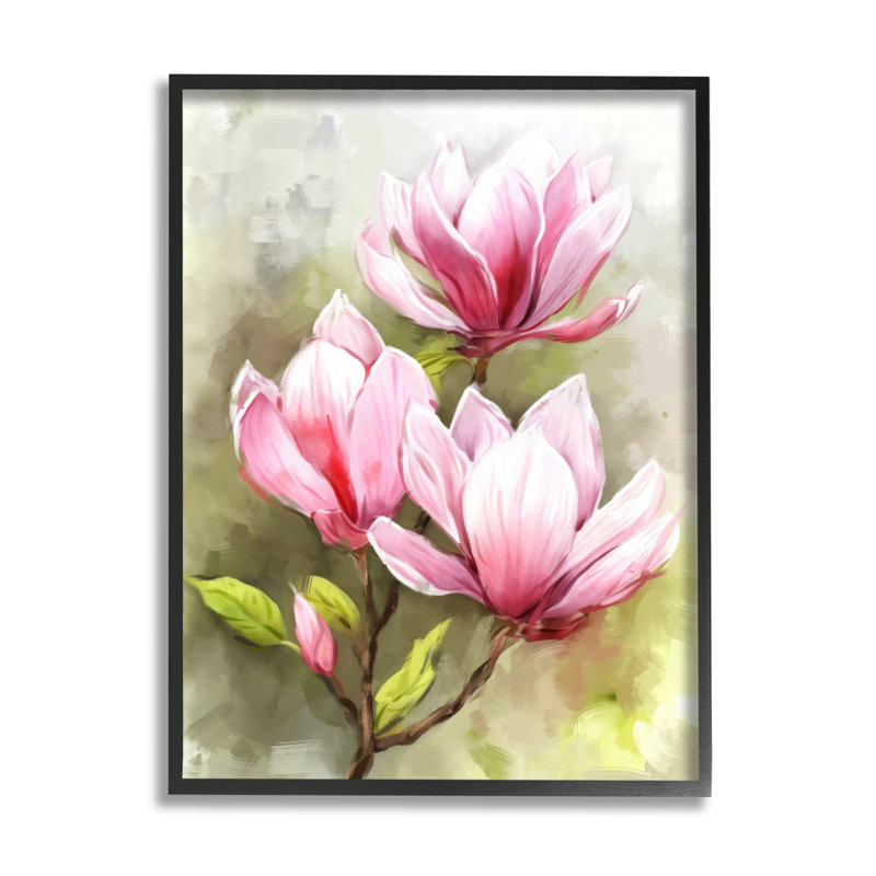 Fleurs de lys roses sur bois par Ziwei Li, Giclée encadrée noir minuit, H 30 po x l 24 po