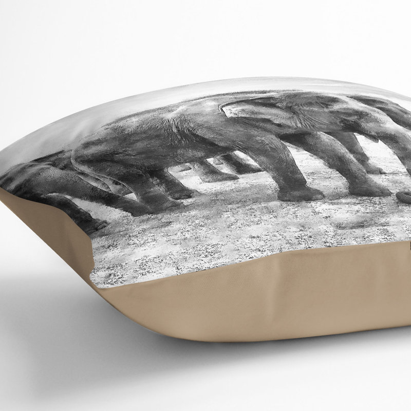 Elephants in Sri Lanka Cushion with Filling, 55cm H x 55cm W x 20cm D, Stone