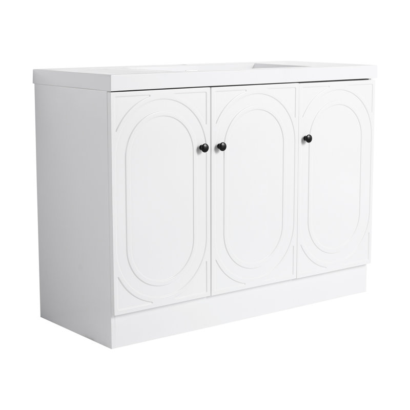 Lavabo de salle de bain autoportant en résine blanche 48 po et 3 portes d'armoire à fermeture en douceur (emballage KD), meuble-lavabo