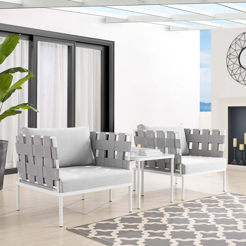 Ensemble de conversation d'extérieur en aluminium 3 pièces Harmony Sunbrella, Gris Sunbrella