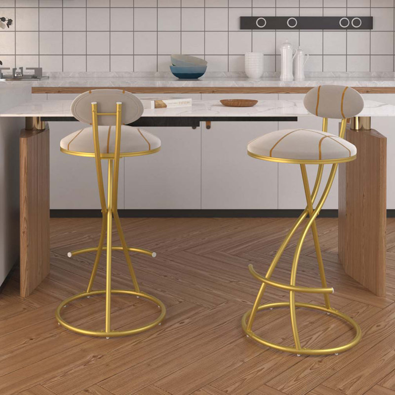 Upholstered Bar Stools, Gold