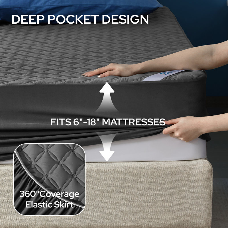 BEDLORE® (Pack of 2) Noiseless Waterproof Mattress Protector, Hypoallergenic Quilted Washable Mattress Cover, Breathable Mattress Pad With 6-18'' Deep Pocket