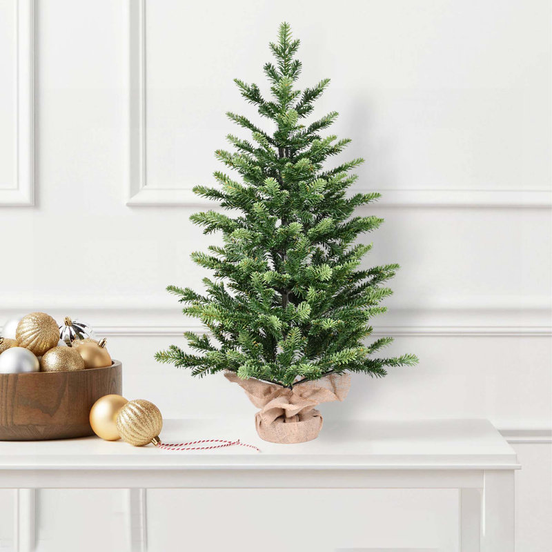 Arbre de Noël de table 2 pi avec 2 pointes en PE 2 pi, mini arbre vert réaliste pour des espaces compacts et un décor des Fêtes facile