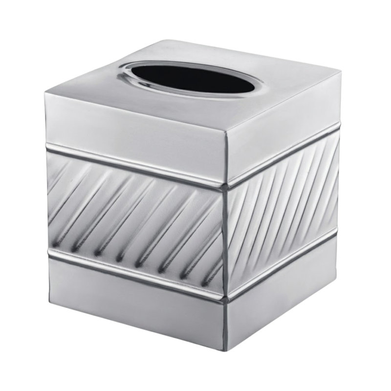 Wave Embossed Metal Tissue Box Cover, Nickel Chrome