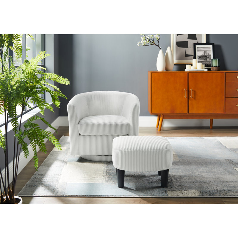 Fauteuil d'appoint pivotant à 360 ° avec fauteuil inclinable confortable en velours côtelé avec repose-pieds