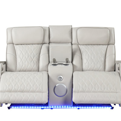 Fortuner Modern Style Faux Leather Recliner Loveseat With Massage And LED Lighting, Wooden Frame