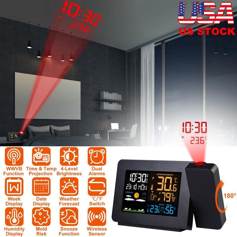 Réveil atomique à projection radio-réveil avec fonction WWVB Station météo double alarme Snooze