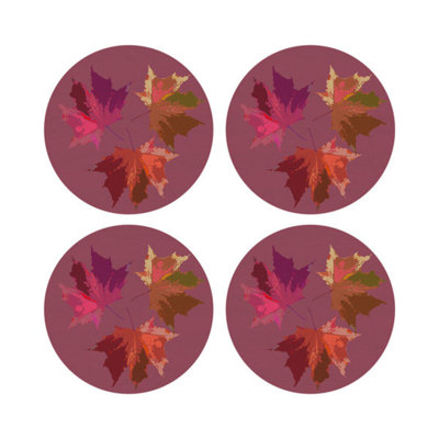Autumn Leaves Vegan Leather Round Pebble Placemat
