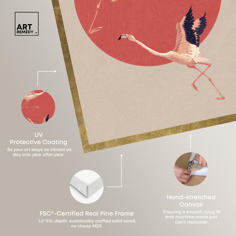 Asian Inspired Flamingo Canvas Print with Gold Frame
