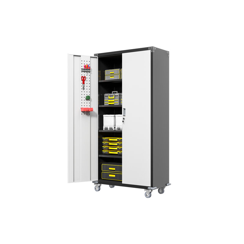 Heavy Duty Lockable Metal Cabinet With 4 Adjustable Shelves - Garage Office Space Saver 71'' Tall Locking Home Use