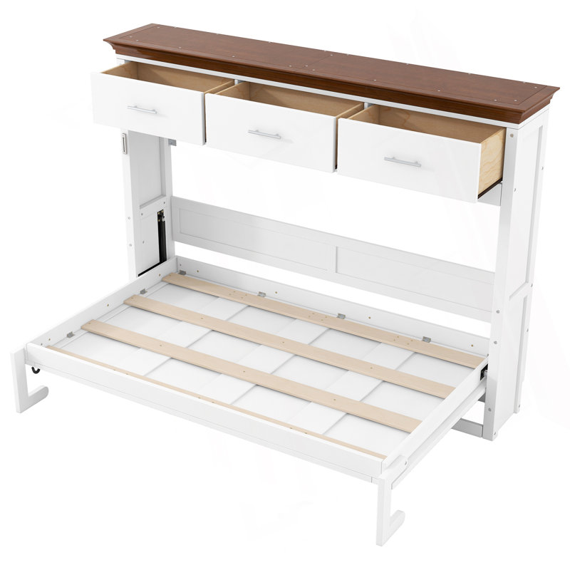Lit escamotable simple avec 3 tiroirs, blanc