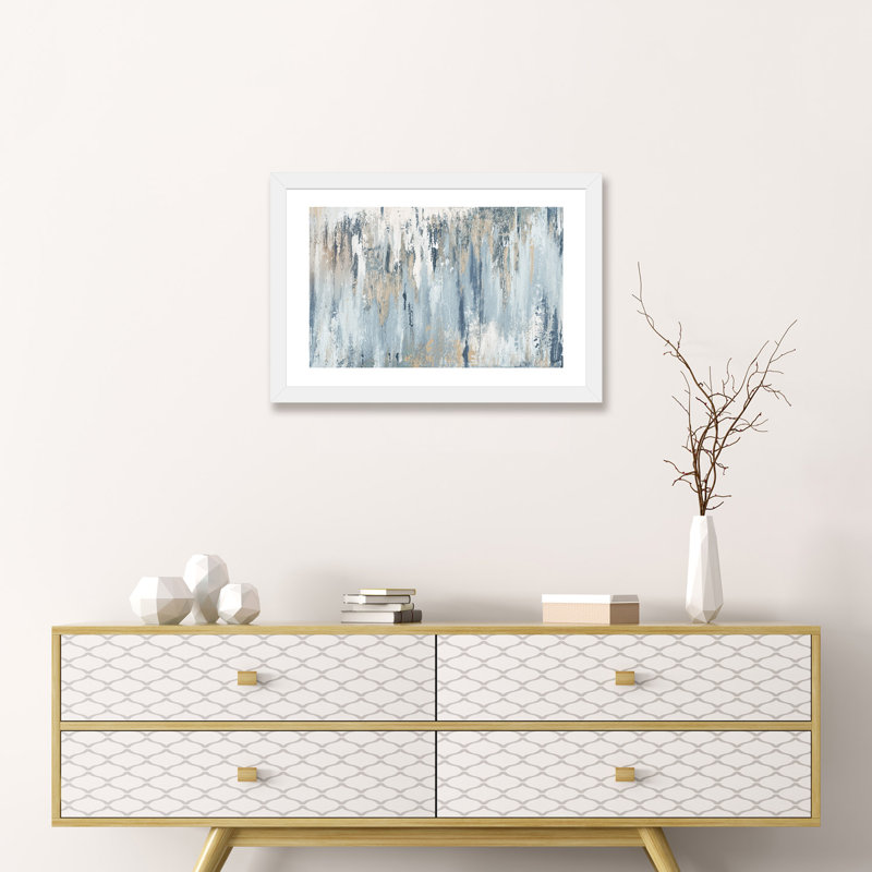 «Blue Illusion» par Patricia Pinto - impression d'art graphique, H 16 po x l 24 po, Papier dans un cadre photo, Blanc
