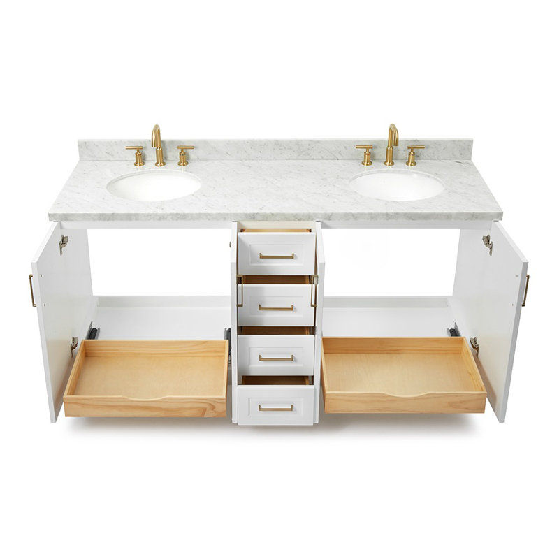 73 IN.  Single Bathroom Vanity, White, Oval, Carrara Quartz