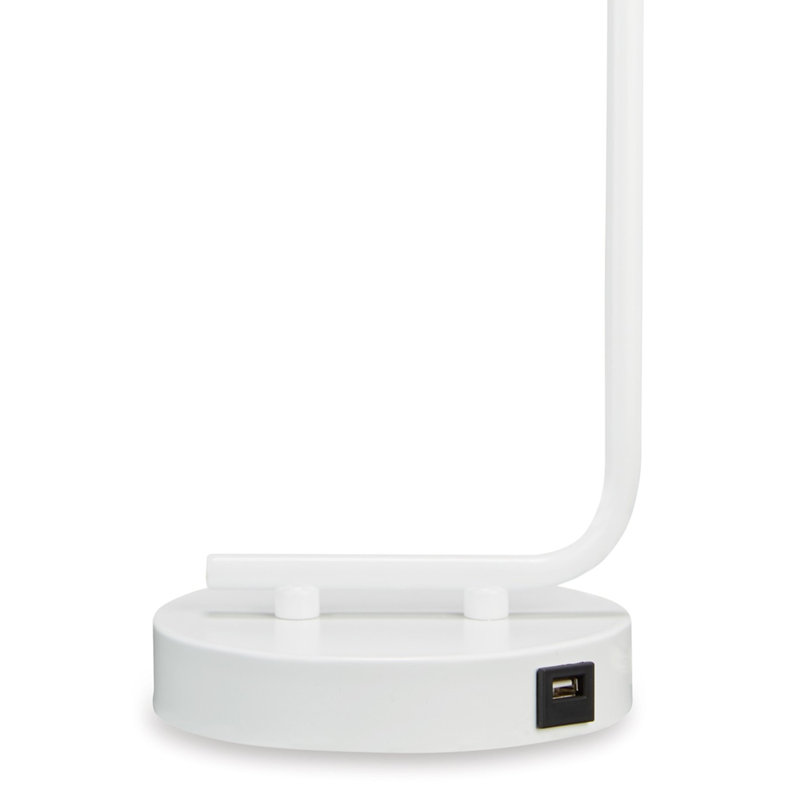 White Metal Desk Lamp with USB Port, Modern Accent