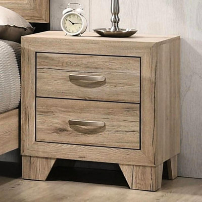 Table de chevet 2 au fini naturel - panneau de particules +, poignée en métal, pieds fuselés de 100 mm avec 2 tiroirs de couleur