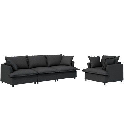 Canapé modulaire en chenille, 3 places et fauteuil avec coussins décoratifs, mobilier d'intérieur à 4 places pour la chambre à coucher, appartement, bureau, ressorts de soutien en tissu résistant à l'usure