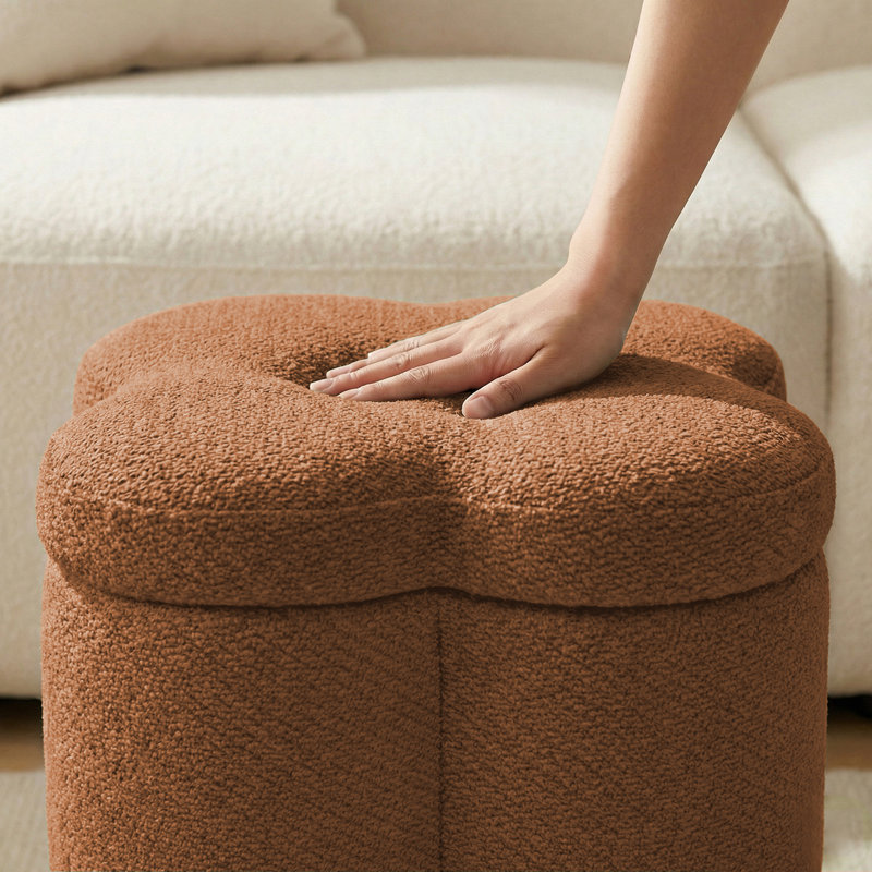 16.9"W Storage Upholstered Chenille Ottoman, Yellow