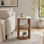 Table d'appoint moderne à plateau rond en marbre avec rangement en bois à deux niveaux pour le salon - table de bout étroite pour la décoration intérieure - 23 po, blanc et brun