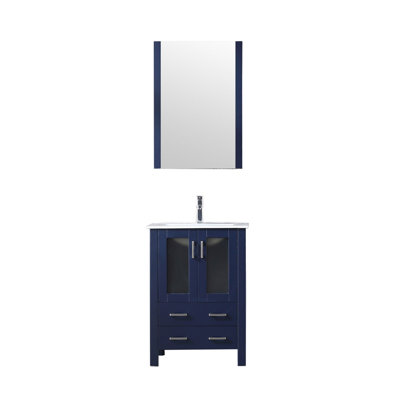 Ensemble de meuble-lavabo simple l 24 po x P 18,25 po, plateau en céramique blanche, miroir 22 po et robinet chromé Volez