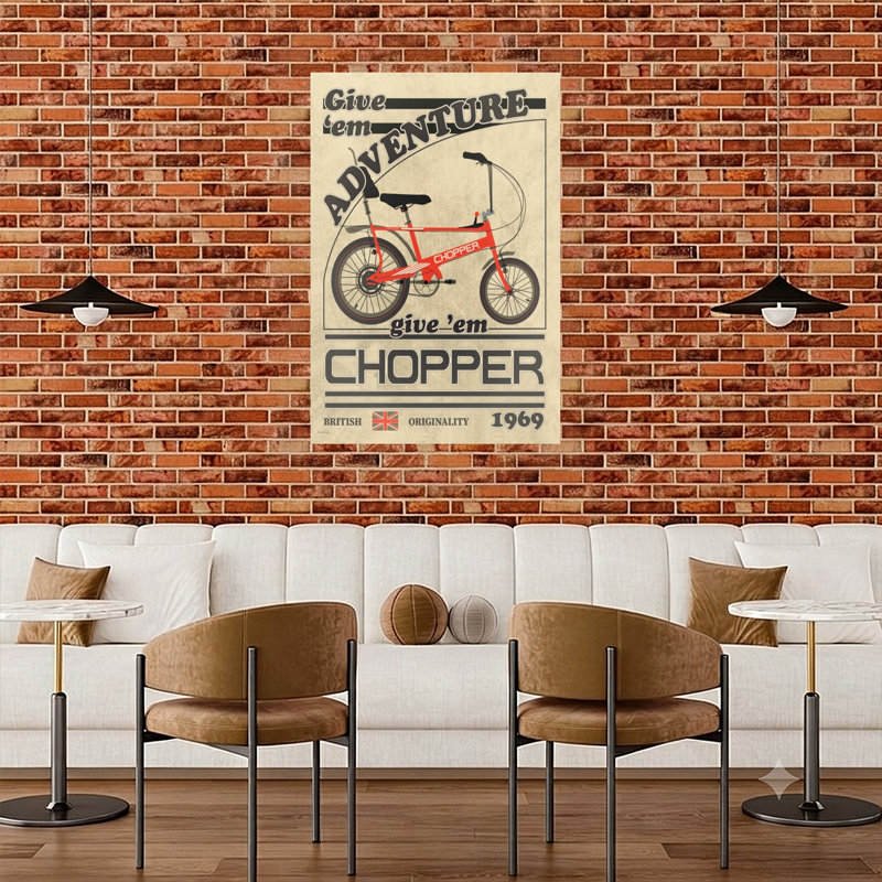 «Vintage Chopper Bike», art mural rétro, 48" H x 32" W