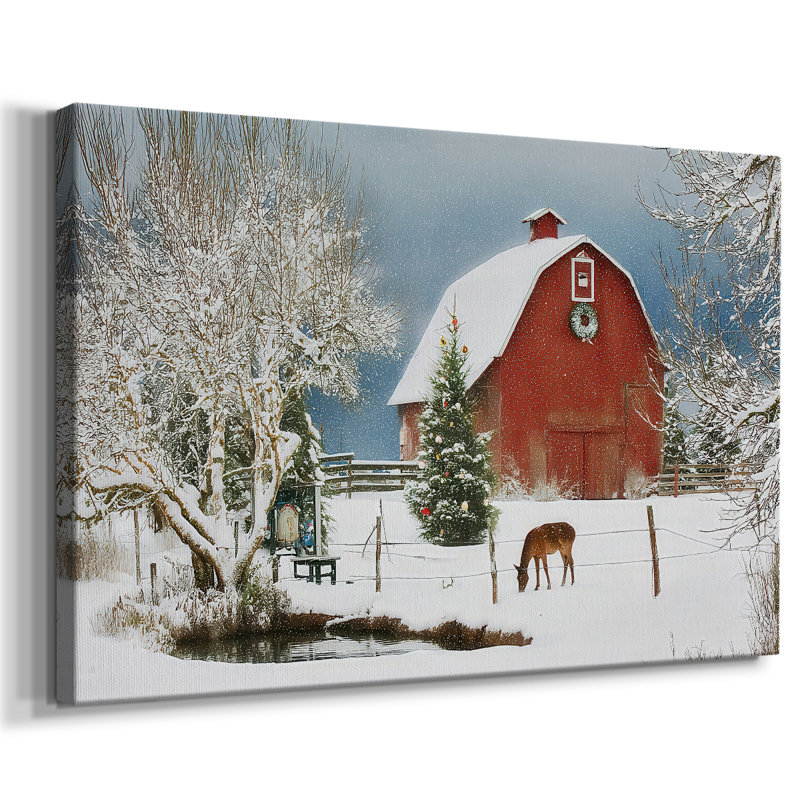 Nativité de neige blanche à minuit - Toile tendue avec châssis de qualité supérieure, H 24 po x l 36 po