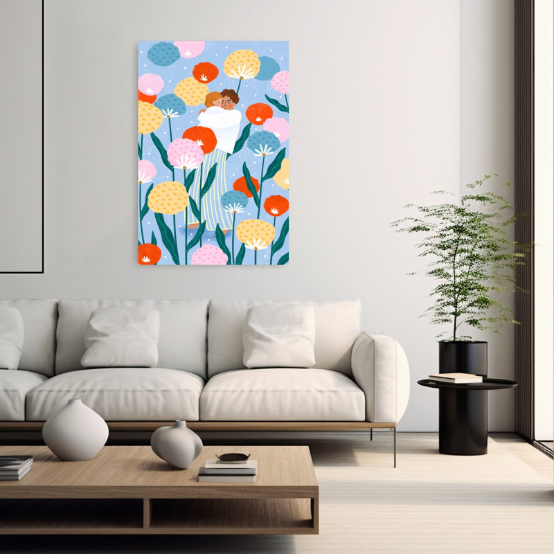 Loving Family Embrace Colorful Peaceful Whimsical Flower Nature Wall Art Print by Bea Muller - Wrapped Canvas Print