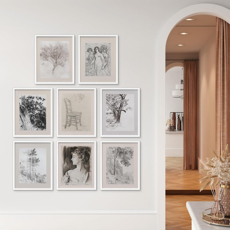 Arbre de forêt naturelle, portrait de femme, croquis rétro, 8 pièces, H 10 po x l 8 po x P 1 po, Blanc