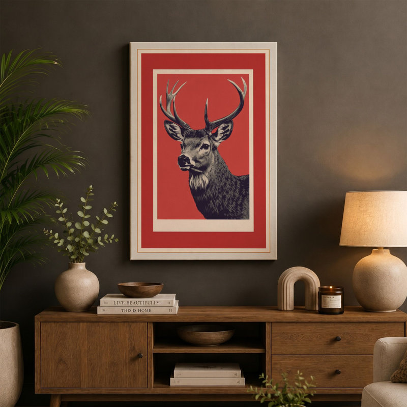 Mule Deer Buck Profile Rustic - Wrapped Canvas, 36x24 - 91.4 x 61.0 cm, Black Border