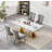Modern Faux Marble Dining Table Set, Luxury 70.8" Dining Room Table with Velvet Upholstered Chairs, Luxurious Kitchen Table with Lightning Stainless Steel Pedestal, Rectangle Dining Table Set-1386155014-1386155009-1386155010
