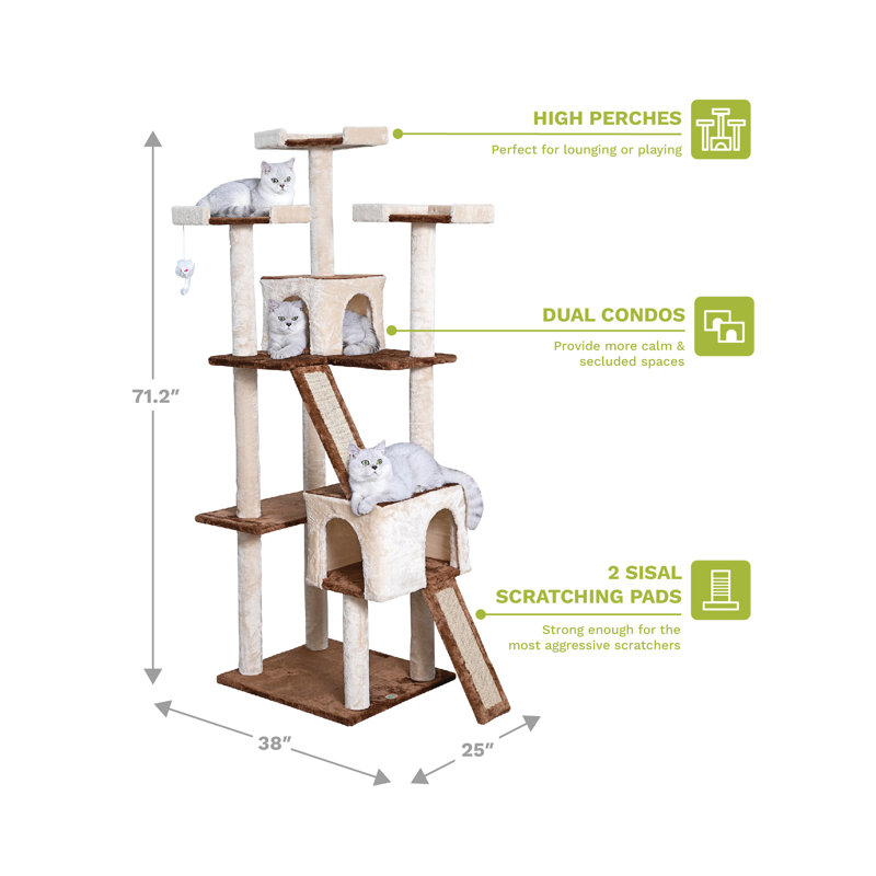 71.2'' H Cat Tree, Beige/Brown