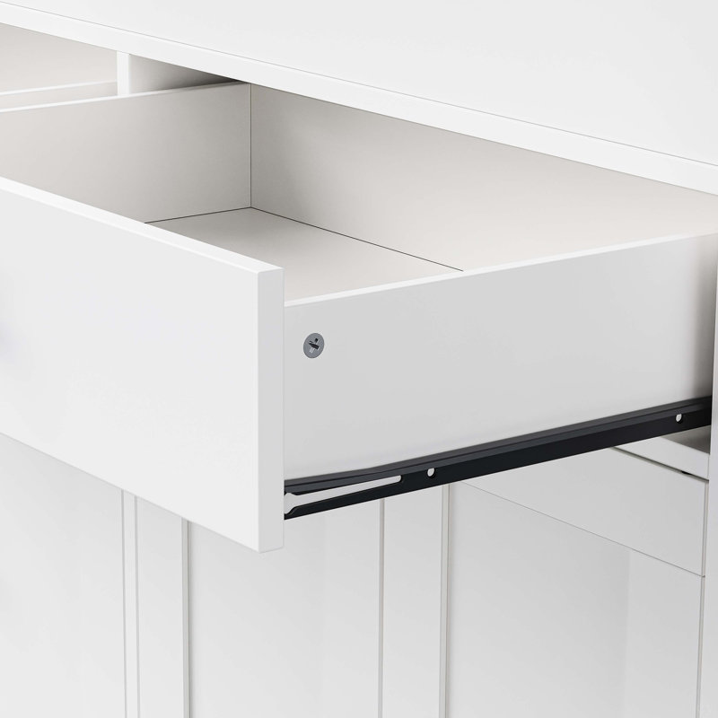 Îlot de cuisine 74,5 pouces avec table de salle à manger extensible, Blanc cassé