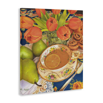 «Tea with Orange Tulips», art mural sur toile par Mardell Schuster