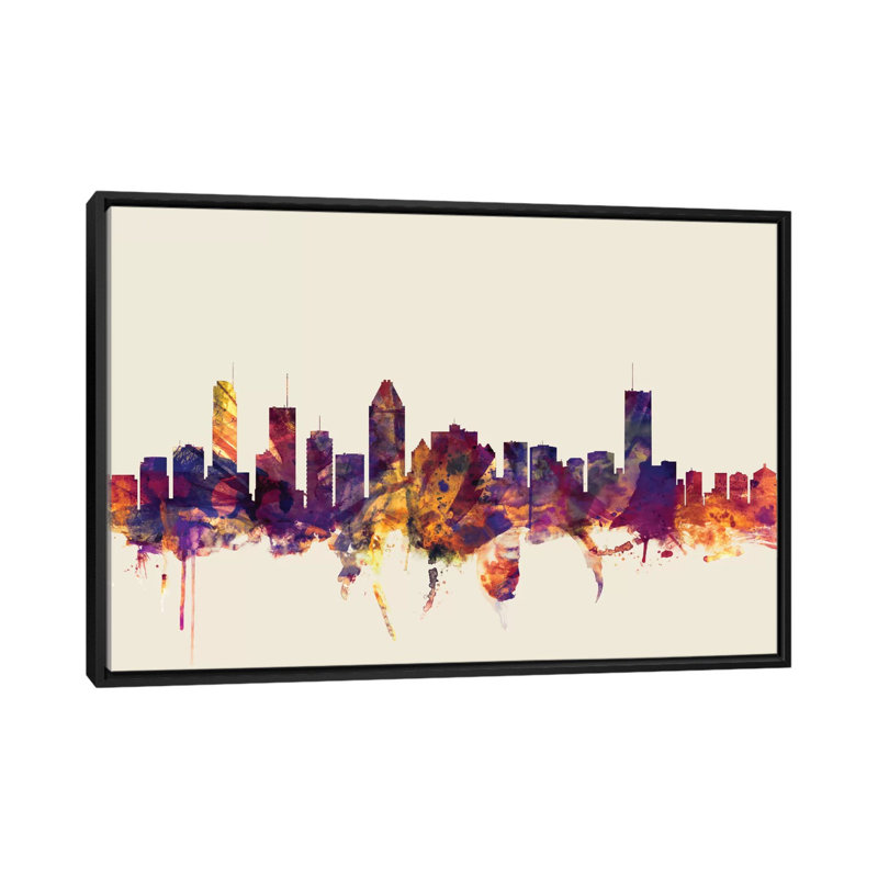 Skyline Series: Montréal, Canada, impression sur toile tendue beige, H 18 po x l 26 po x P 1,5 po, Toile avec cadre noir