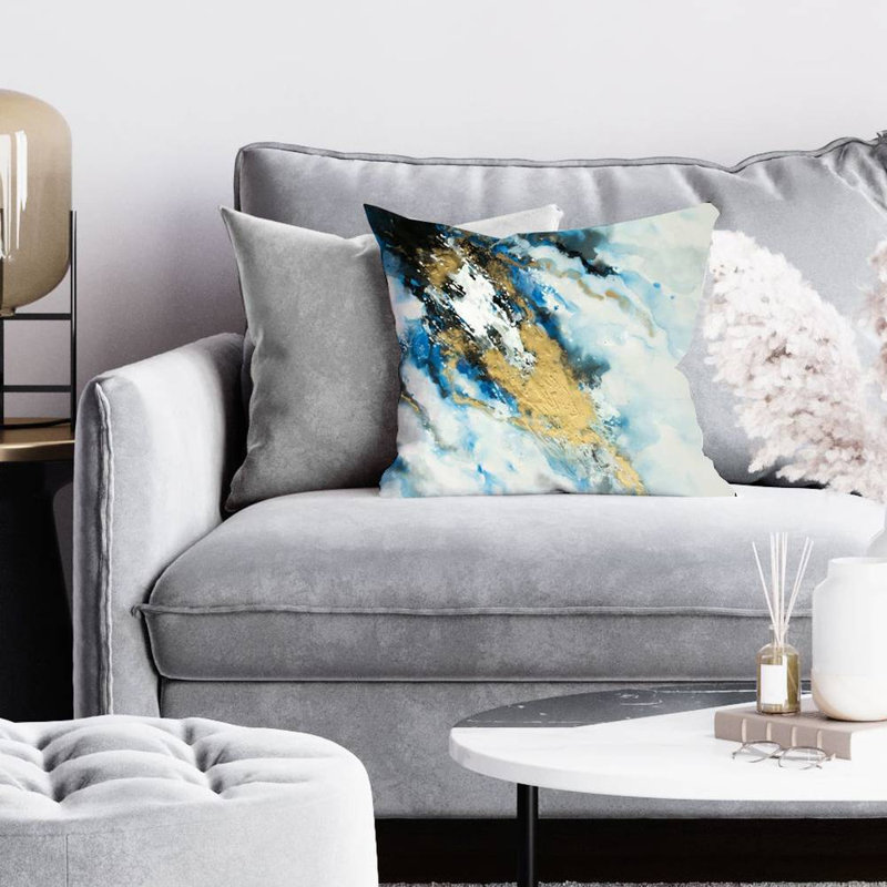 Blue and gold marble - 16"x16" Throw pillow cover - Poly twill - Print on demand