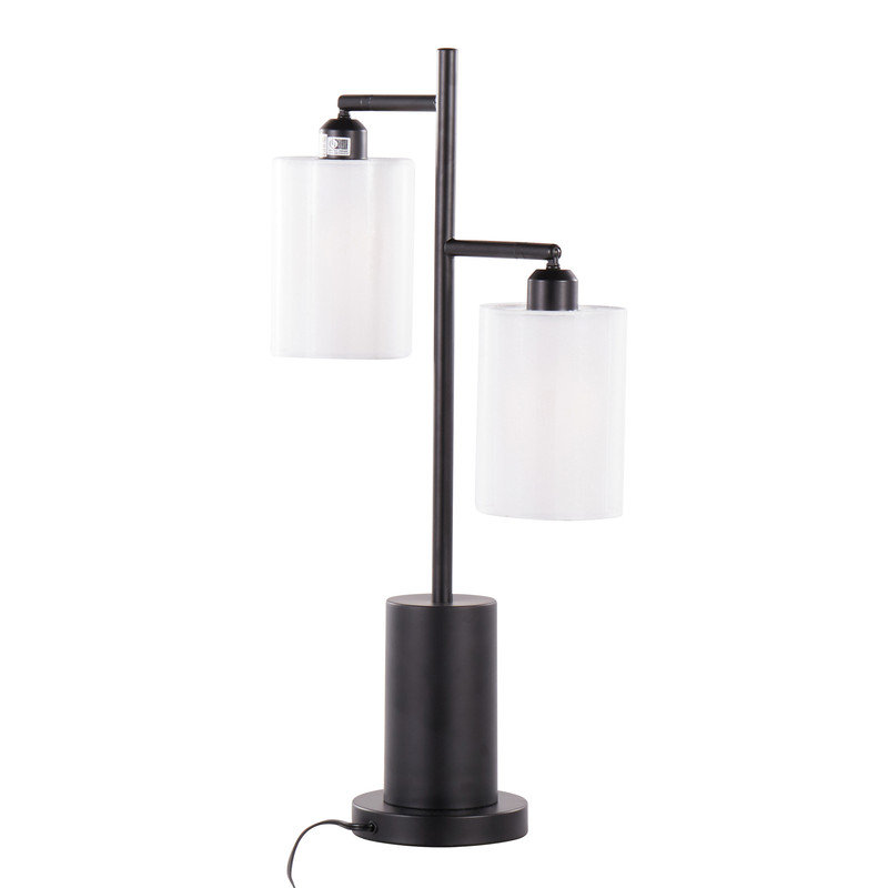 Lampe de table contemporaine en métal noir avec abat-jour en tissu blanc élégant Cannes