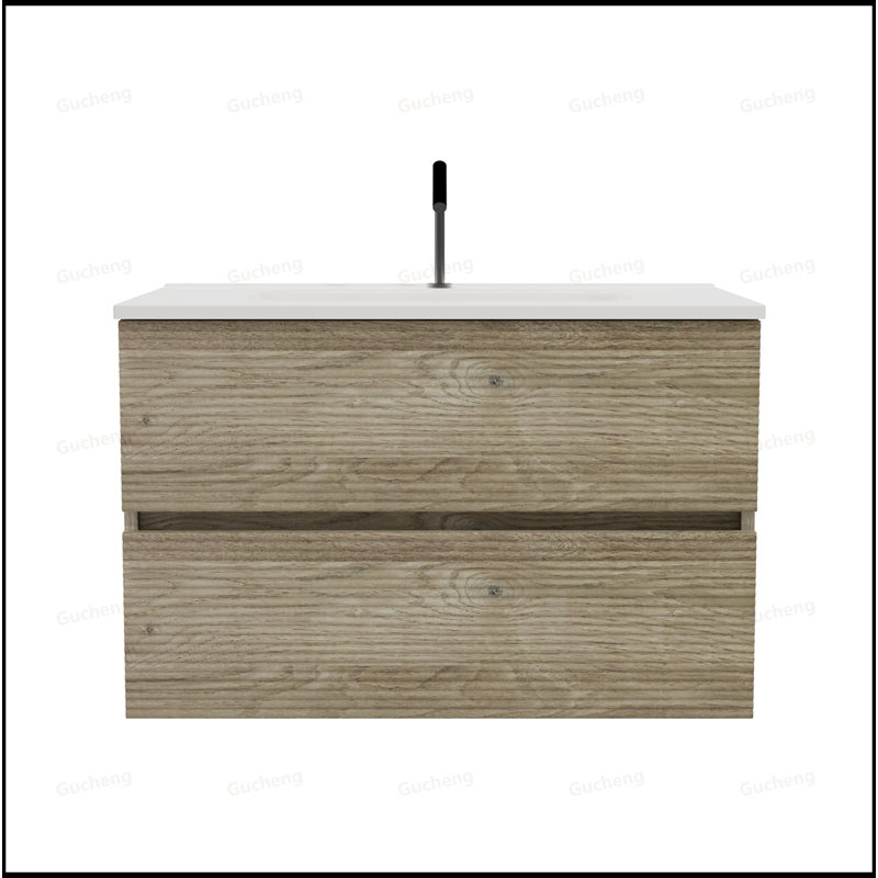 Meuble-lavabo mural 30 po avec lavabo en céramique intégré, 30", Chêne