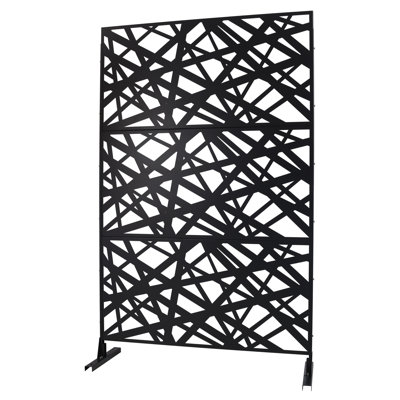 Écran d'intimité en acier noir pour l'extérieur et l'intérieur, panneau de séparation autoportant en métal H 76 po x l 48 po
