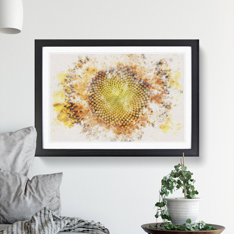 The Eye of a Yellow Sunflower - Picture Frame Painting Print, Walnut Framed, 36cm H x 48cm W x 2cm D