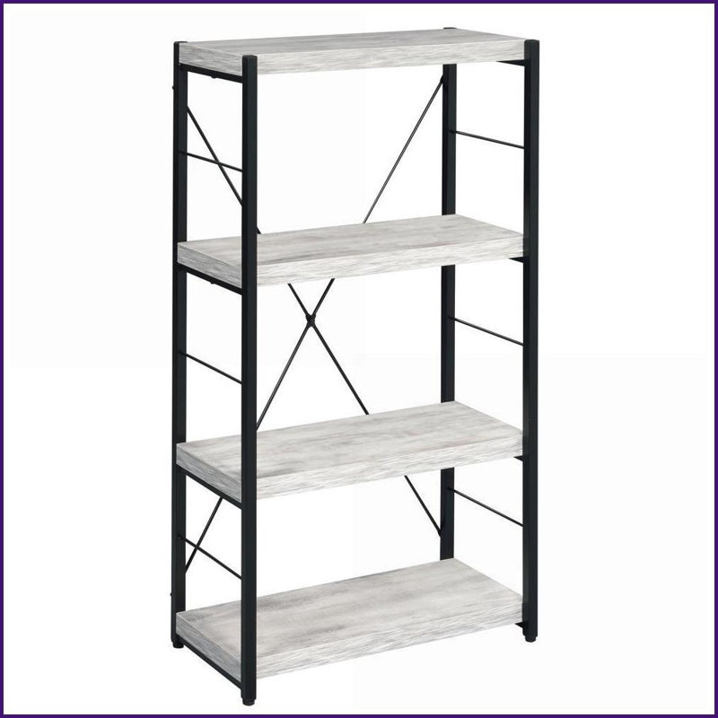Bookshelf 3-Shelf Industrial Rustic Antique White &amp; Black | Wood+Metal | Contemporary